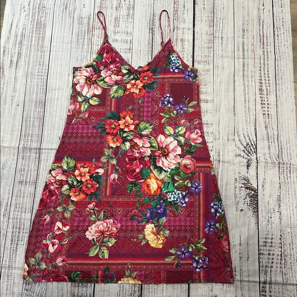 Johnny Was Burgundy Floral Slip Mini Dress - Picture 2 of 5